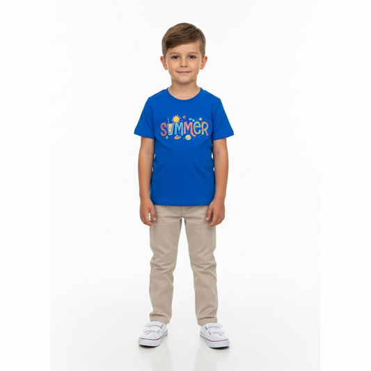 Summer Blue T-Shirt with Grey Jeans